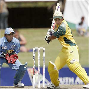 Lisa Sthalekar prepares to fire a shot to the boundary