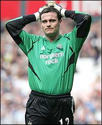 Newcastle keeper Steve Harper has to endure the consequences of a misjudgement