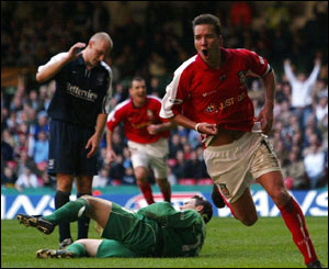 Darren Ferguson celebrates Wrexham's second goal