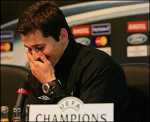 Rui Faria laughs at the post-match press conference