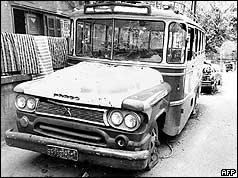 Palestinian bus showing gun damage 