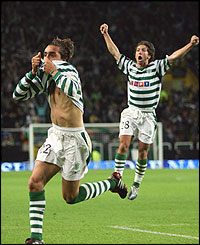 Beto kisses his shirt as he scores Sporting's third goal of the match 