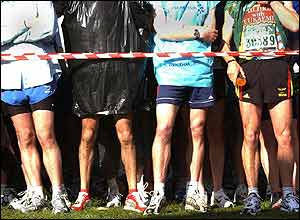 Marathon runners at start line