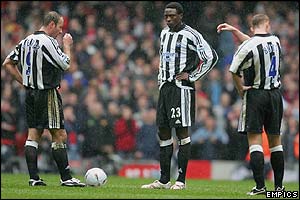 Newcastle's captain Alan Shearer, Shola Ameobi and Nicky Butt