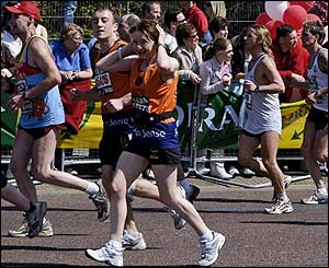 Barbara Rusling competing in her third London Marathon