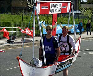 Jeff Thompson catches some Vikings who've brought their boat along for the ride