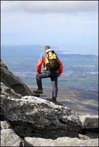 Paul Sivyer sent in this shot of his friend just about on the summit of Elidir Fawr, overlooking Caernarfon Bay and Anglesey