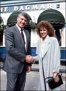 Peter Purves with Angie Watts (Anita Dobson) in EastEnders.