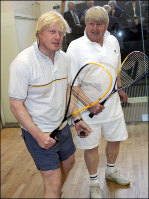 Boris Johnson and father on a squash court