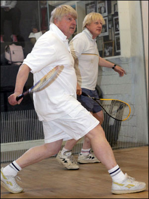 Boris Johnson and father on a squash court