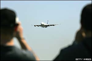 The A380 coming in for landing