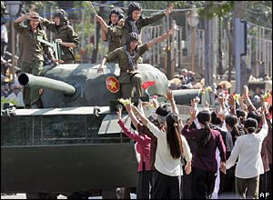 Soldiers re-enact the liberation of Saigon