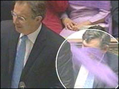 Tony Blair with circle drawn to highlight purple powder