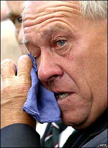 A WWII veteran sheds a tear at the Cenotaph.