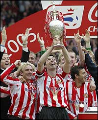 Sunderland celebrate with the Championship trophy