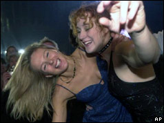 Partygoers at the Millennium Dome, New Years Eve