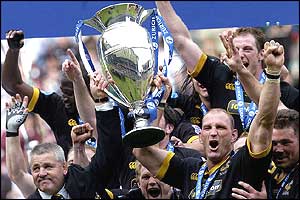 Wasps squad celebrate winning the Zurich Premiership title