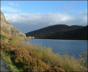 Caban Coch Reservoir in the Elan Valley, as sent by Dave Grocott from Llandrindod Wells