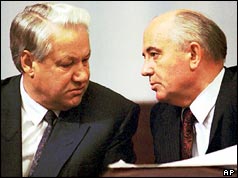 Boris Yeltsin (left) and Mikhail Gorbachev