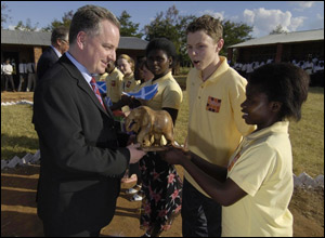 Jack McConnell and school pupils