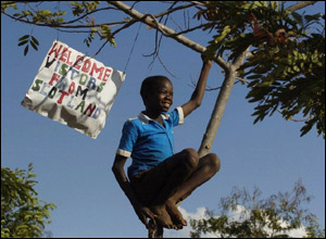 Boy with placard