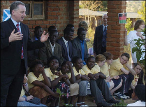Jack McConnell and school pupils
