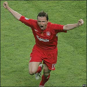 Vladimir Smicer celebrates scoring for Liverpool