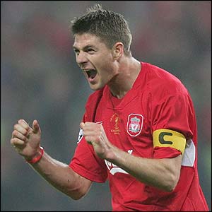 Steven Gerrard celebrates scoring for Liverpool