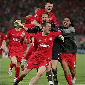Liverpool's players celebrate winning the Champions League