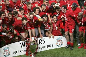 Liverpool's players celebrate winning the Champions League