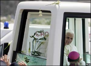 Pope Benedict XVI in his popemobile