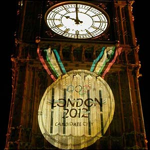 A London 2012 logo is beamed on to Big Ben
