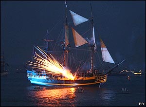 Grand Turk firing a broadside