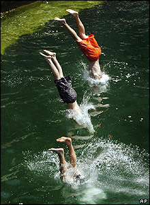 Boys swimming in Zurich