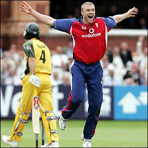 Andrew Flintoff takes two wickets in two ball