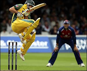 Brad Hogg takes evasive action