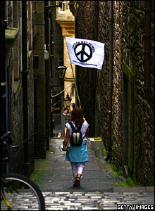 Woman going down alley on way home
