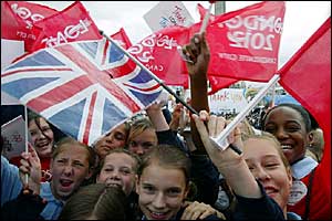 Children celebrate in Trafalgar Square