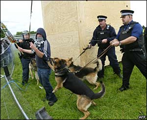 Police at security fence