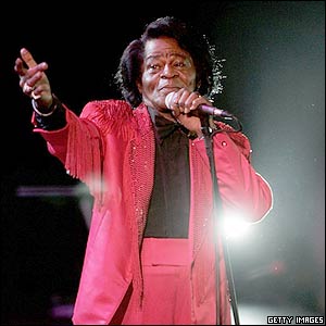 US soul singer James Brown performs on stage during the Live 8 concert at Murrayfield Stadium in Edinburgh