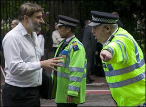 Bettina Strenske sent in this picture of police clearing the streets.