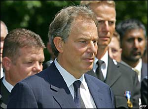 Prime Minister Tony Blair with police officers at Downing Street
