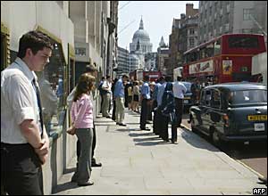 Office workers observe the silence in Fleet Street, central London