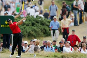 Berhard Langer drives up the sixth