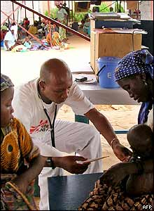 Doctor at work in Medecin sans Frontieres (MSF) camp