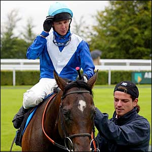 Jockey Philip Robinson on Court Masterpiece after winning the Betfair Cup Lennox Stakes 