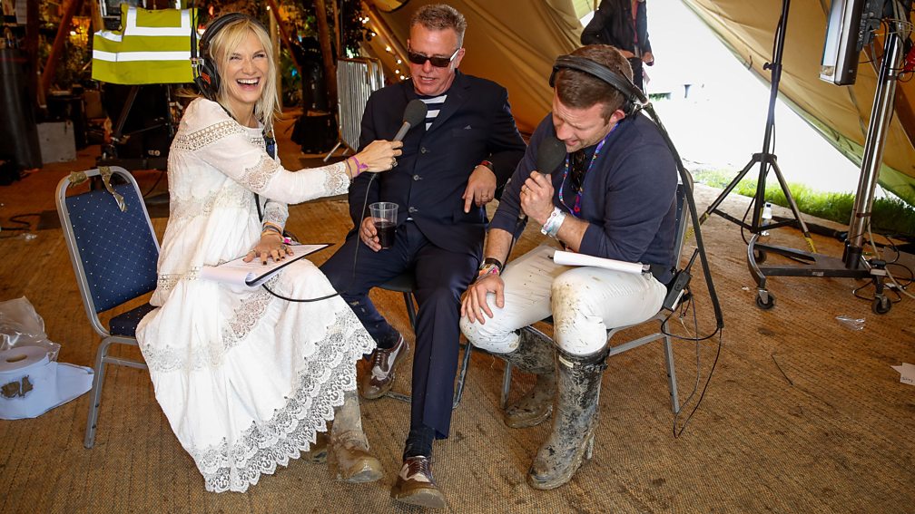 Jo Whiley, Suggs and Dermot O'Leary at Glastonbury 2016