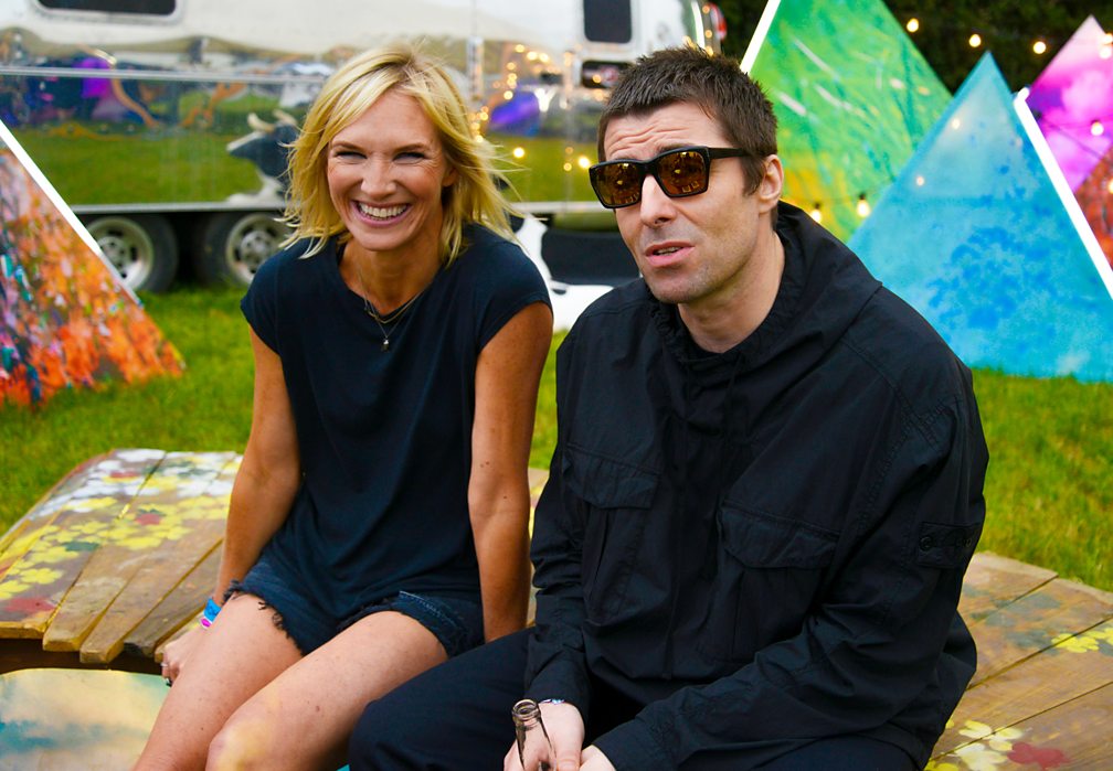 Liam Gallagher hangs out with Jo Whiley backstage