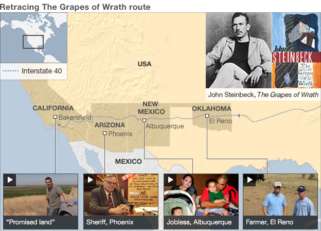 Map: Retracing the Grapes of Wrath Route