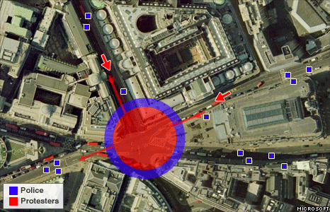 The police cordon has now entirely contained the crowd, but protesters can still enter if they so wish